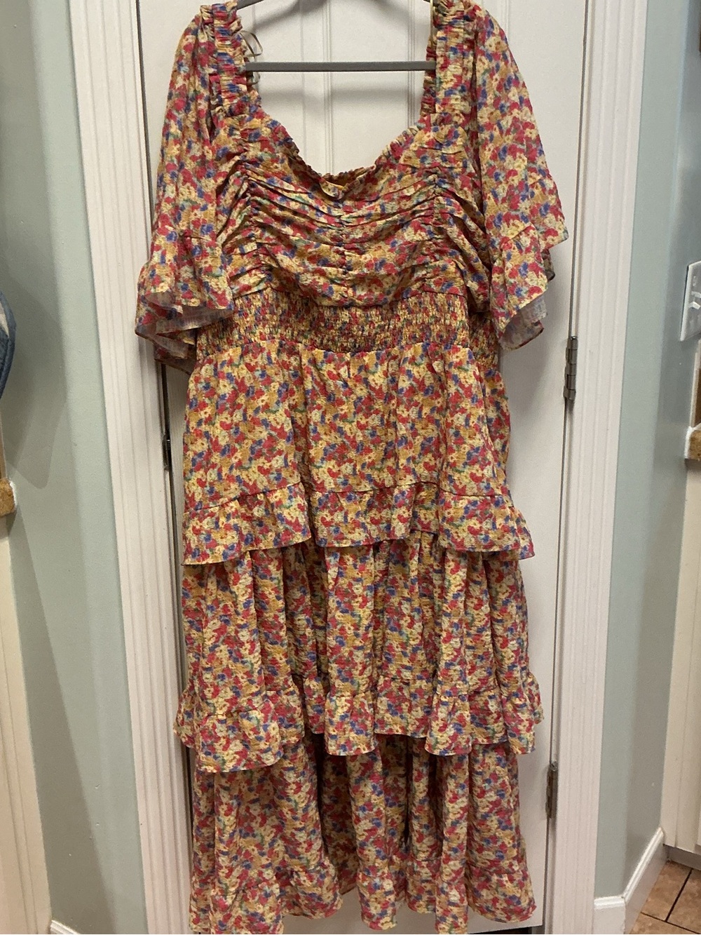English Factory Plus SZ 3X Floral Smocked Ruffle Tiered Maxi Dress Ruffle Sleeve - Picture 2 of 10